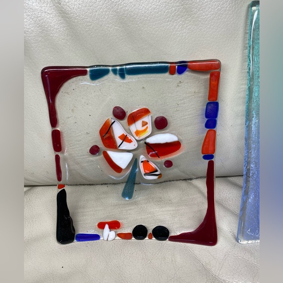 Fused art glass plates and bowl set of 4 - Picture 2 of 16